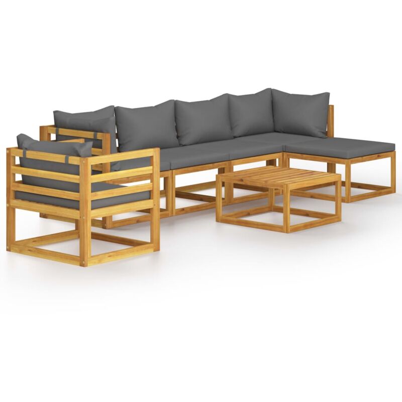 

Muebles de jardín 7 pzas cojines madera maciza de acacia - Gris - Vidaxl