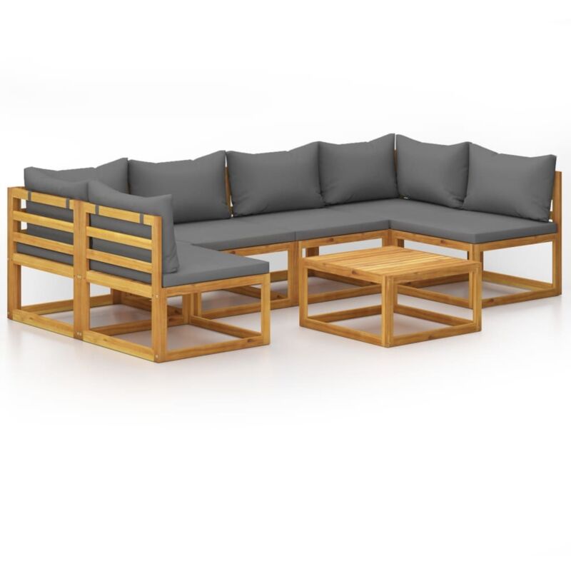 

Muebles de jardín 7 pzas cojines madera maciza de acacia - Gris - Vidaxl