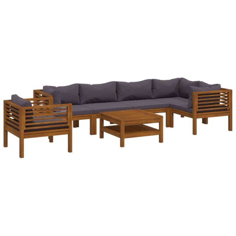 

Muebles de jardín 7 pzas cojines madera maciza de acacia - Marrón - Vidaxl