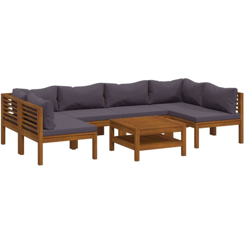 

vidaXL Muebles de jardín 7 pzas cojines madera maciza de acacia - Marrón
