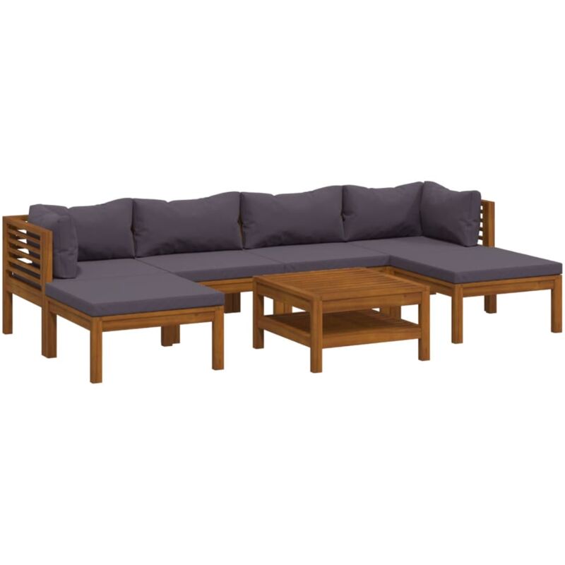 

Muebles de jardín 7 pzas cojines madera maciza de acacia - Marrón - Vidaxl