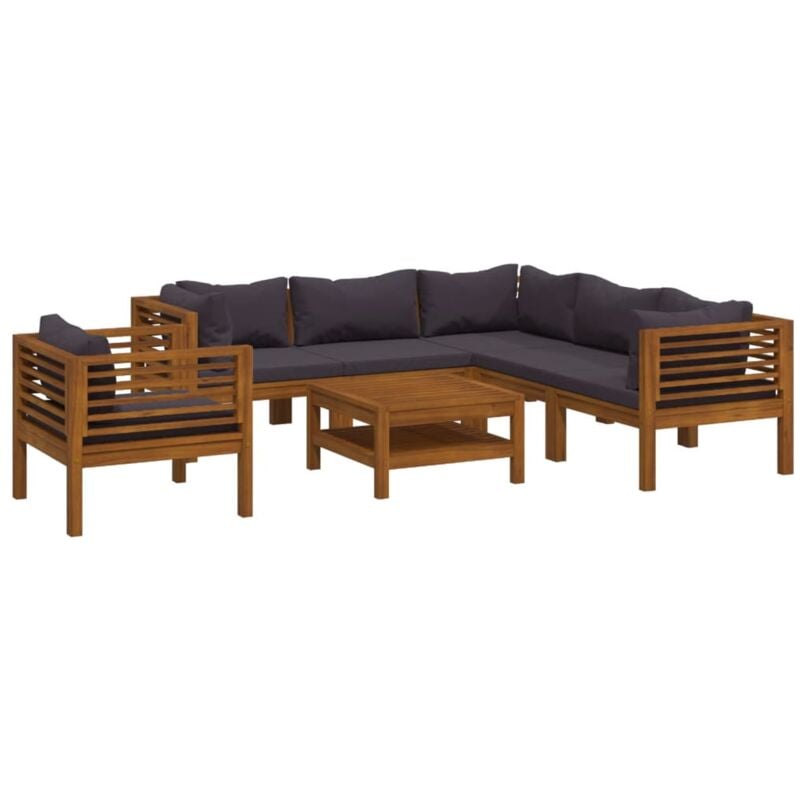 

Muebles de jardín 7 pzas cojines madera maciza de acacia - Marrón - Vidaxl