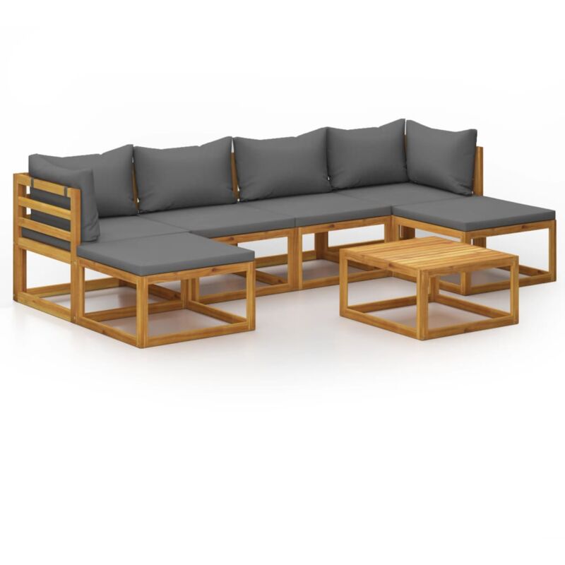 

Muebles de jardín 7 pzas cojines madera maciza de acacia - Gris - Vidaxl