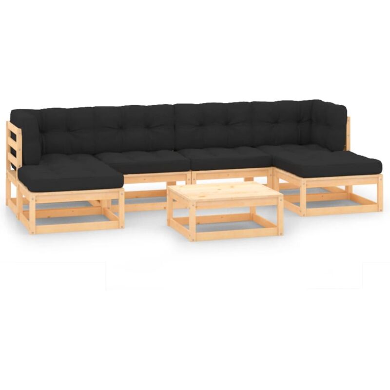 

vidaXL Muebles de jardín 7 pzas con cojines antracita madera de pino - Marrón
