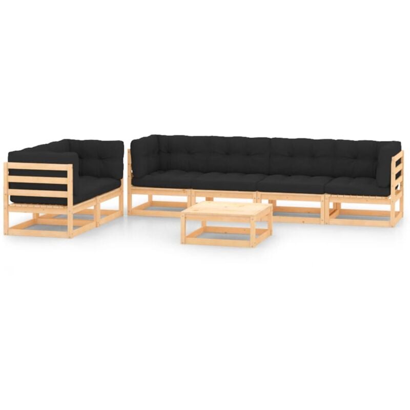 

vidaXL Muebles de jardín 7 pzas con cojines antracita madera de pino - Marrón