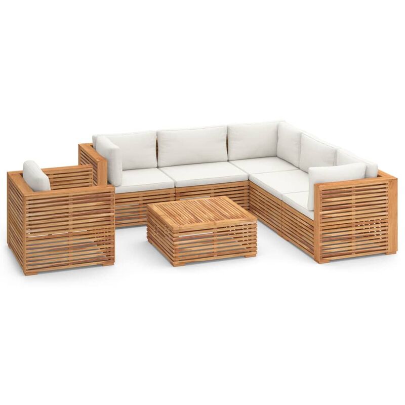 

Muebles de jardín 7 pzas con cojines crema madera maciza teca - Marrón - Vidaxl