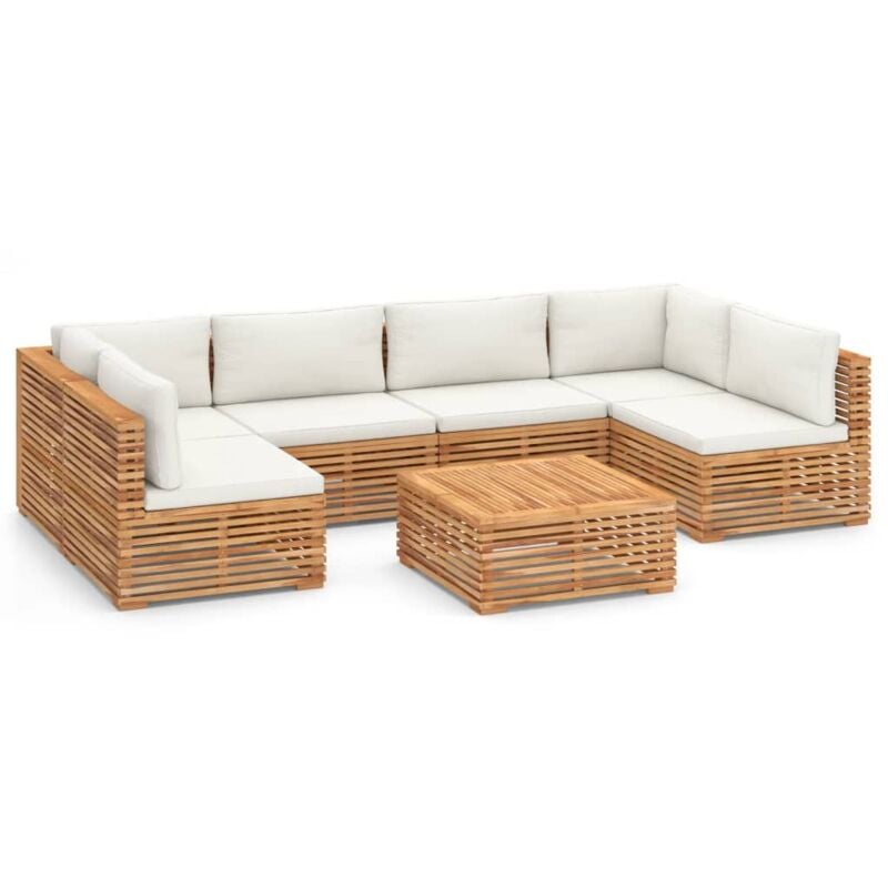 

Muebles de jardín 7 pzas con cojines crema madera maciza teca - Marrón - Vidaxl