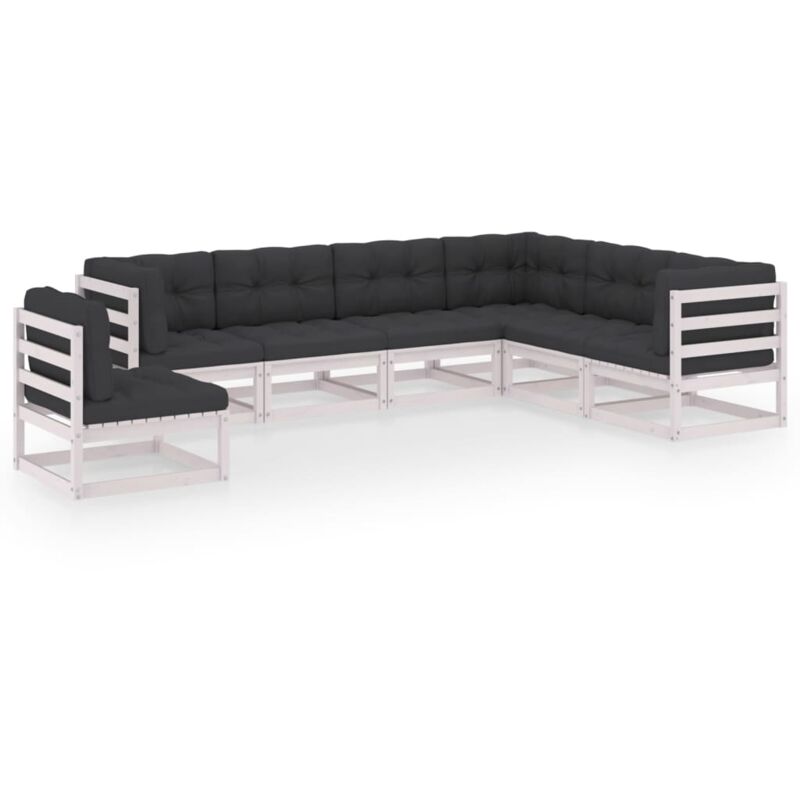 

vidaXL Muebles de jardín 7 pzas y cojines blanco madera maciza pino - Blanco