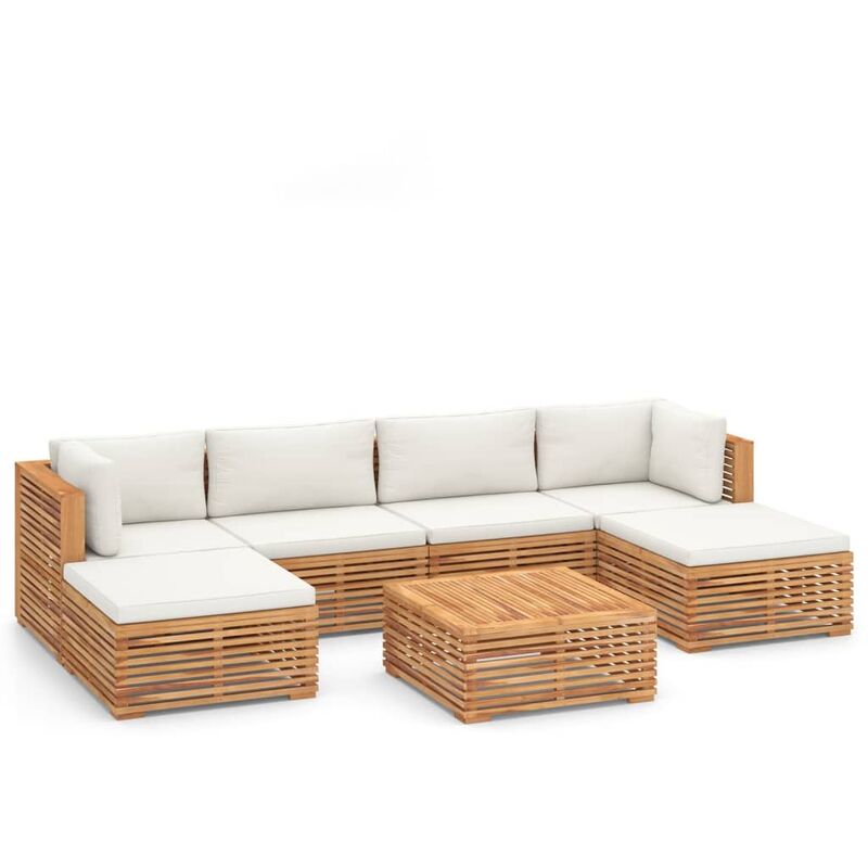 

Muebles de jardín 7 pzas y cojines madera maciza teca crema - Marrón - Vidaxl