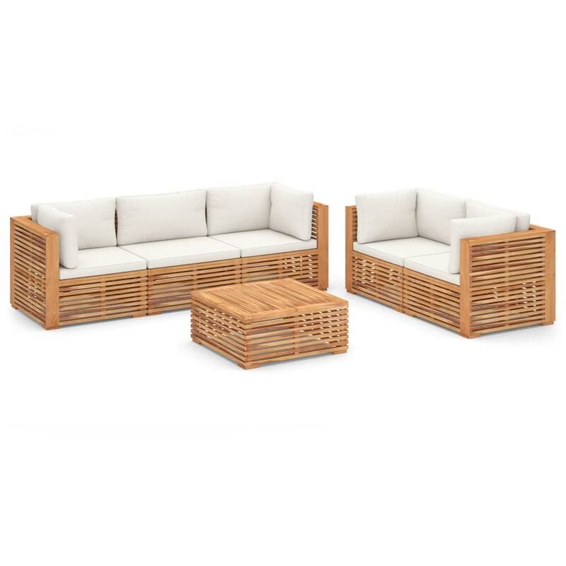 

Muebles de jardín 7 pzas y cojines madera maciza teca crema - Marrón - Vidaxl