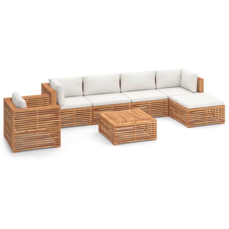 

Muebles de jardín 7 pzas y cojines madera maciza teca crema - Marrón - Vidaxl
