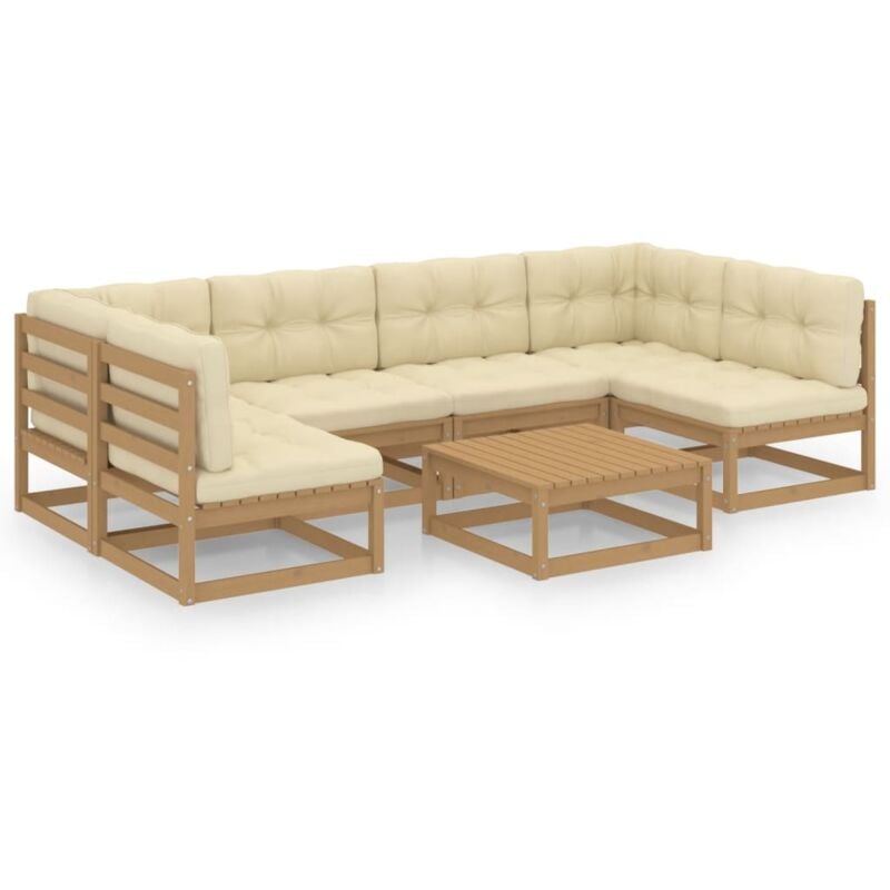 

Muebles de jardín 7 pzas y cojines marrón miel madera pino - Marrón - Vidaxl