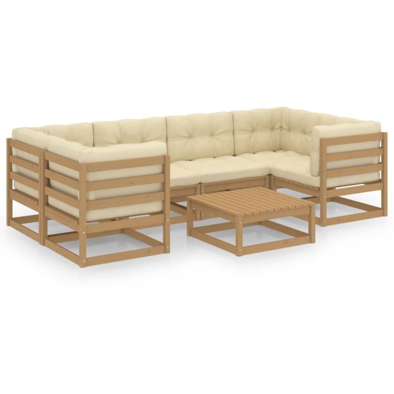 

Muebles de jardín 7 pzas y cojines marrón miel madera pino - Marrón - Vidaxl