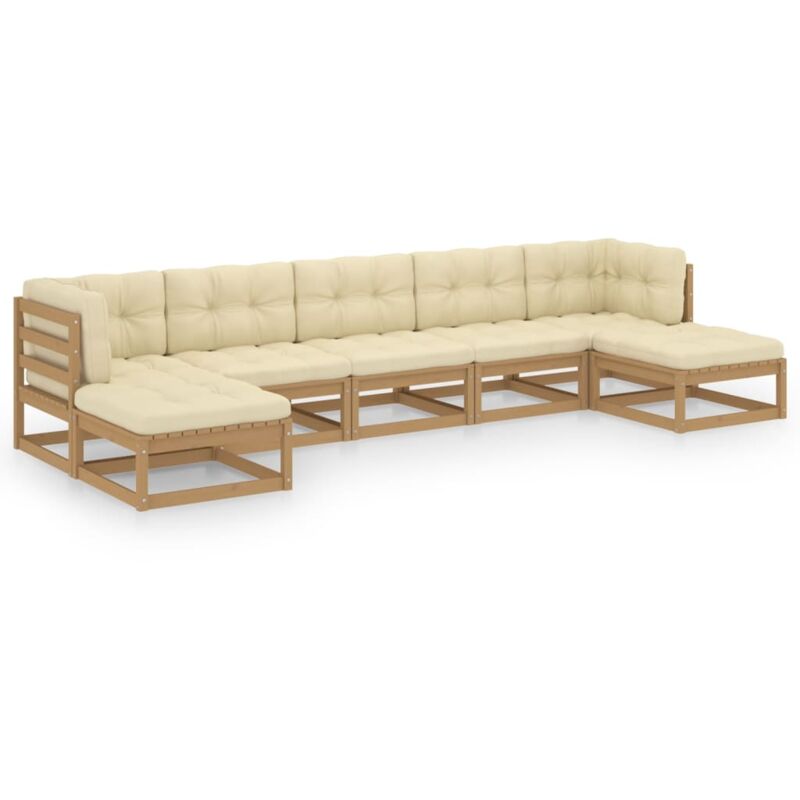 

Muebles de jardín 7 pzas y cojines marrón miel madera pino - Marrón - Vidaxl