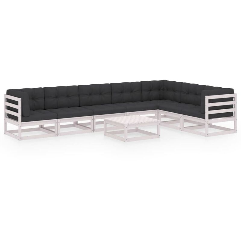 

vidaXL Muebles de jardín 8 piezas con cojines blanco madera de pino - Blanco