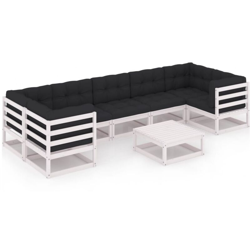 

vidaXL Muebles de jardín 8 piezas con cojines blanco madera de pino - Blanco