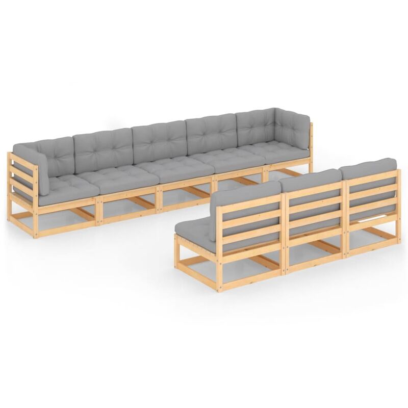

Muebles de jardín 8 piezas con cojines de madera de pino maciza - Marrón - Vidaxl