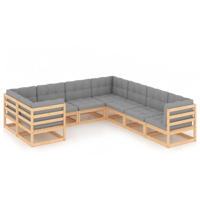 

Muebles de jardín 8 piezas con cojines de madera de pino maciza - Marrón - Vidaxl