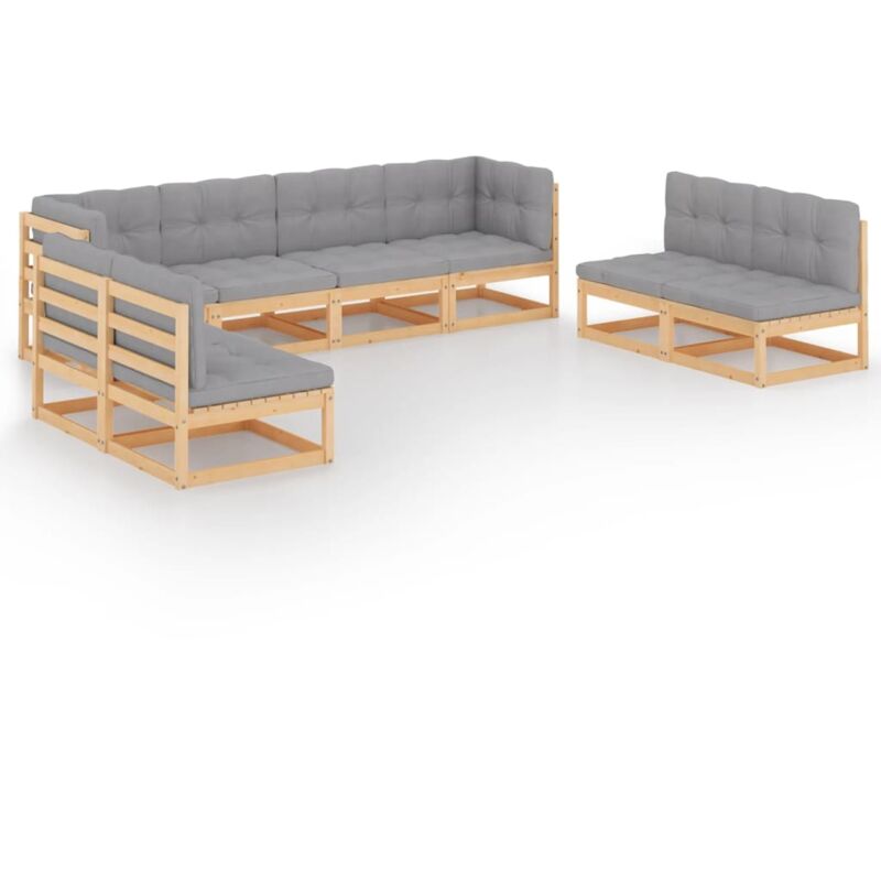 

Muebles de jardín 8 piezas con cojines de madera de pino maciza - Marrón - Vidaxl
