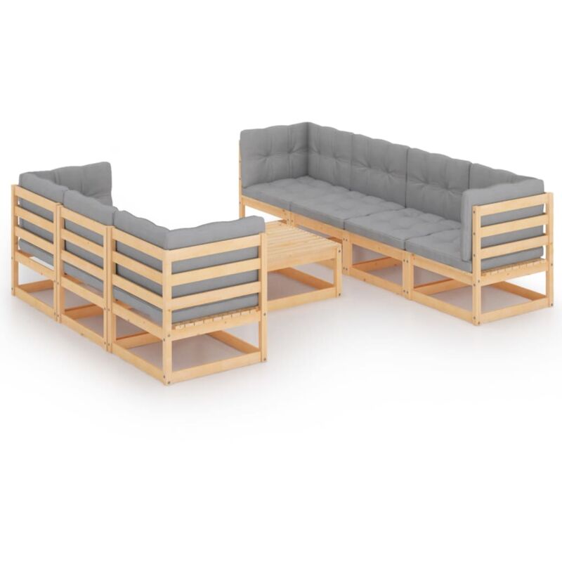 

Muebles de jardín 8 piezas con cojines de madera de pino maciza - Marrón - Vidaxl