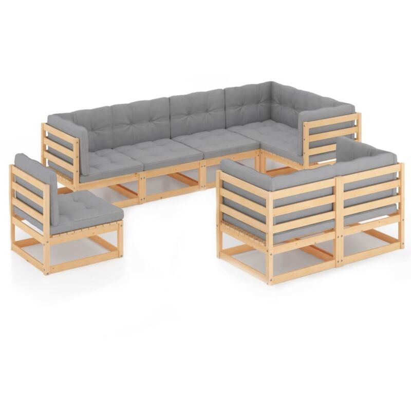 

Muebles de jardín 8 piezas con cojines de madera de pino maciza - Marrón - Vidaxl