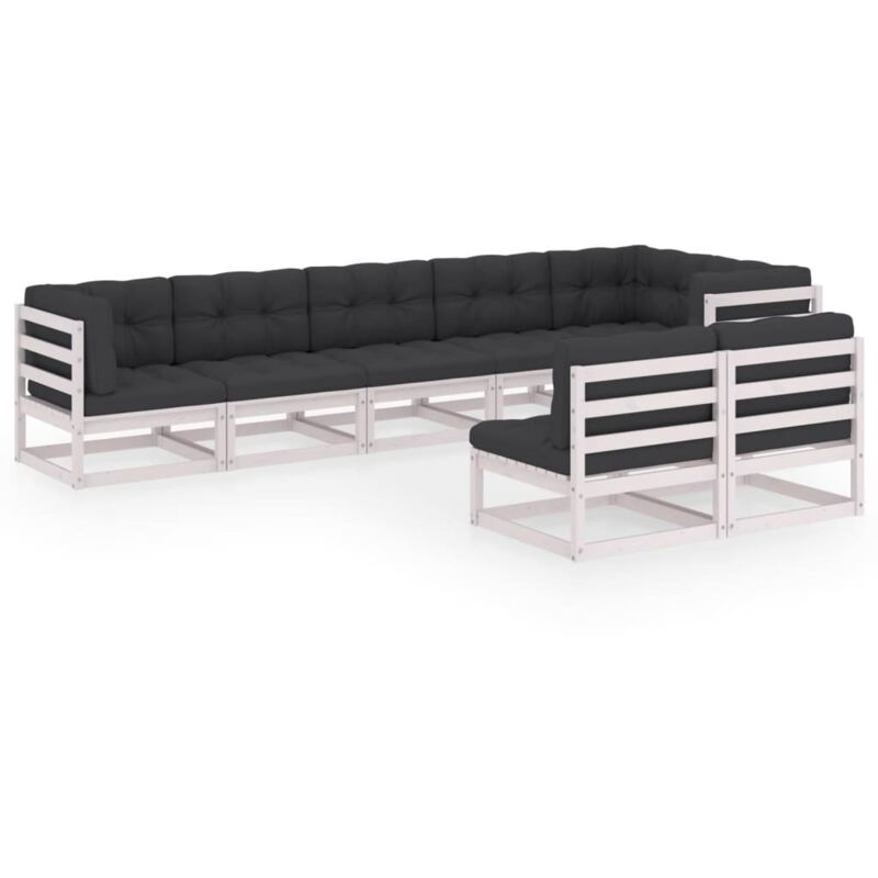 

Muebles de jardín 8 piezas con cojines de madera de pino maciza - Blanco - Vidaxl