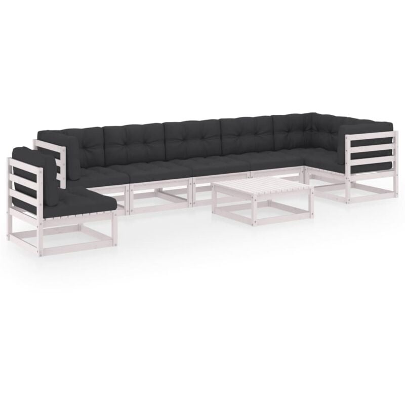 

vidaXL Muebles de jardín 8 piezas con cojines de madera de pino maciza - Blanco