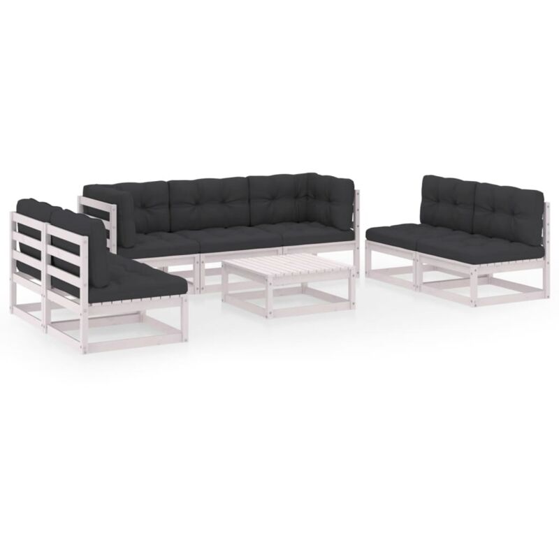 

vidaXL Muebles de jardín 8 piezas con cojines de madera de pino maciza - Blanco