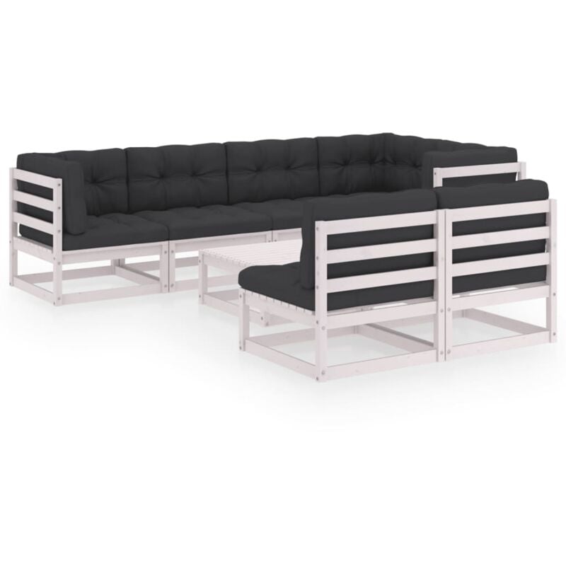 

vidaXL Muebles de jardín 8 piezas con cojines de madera de pino maciza - Blanco
