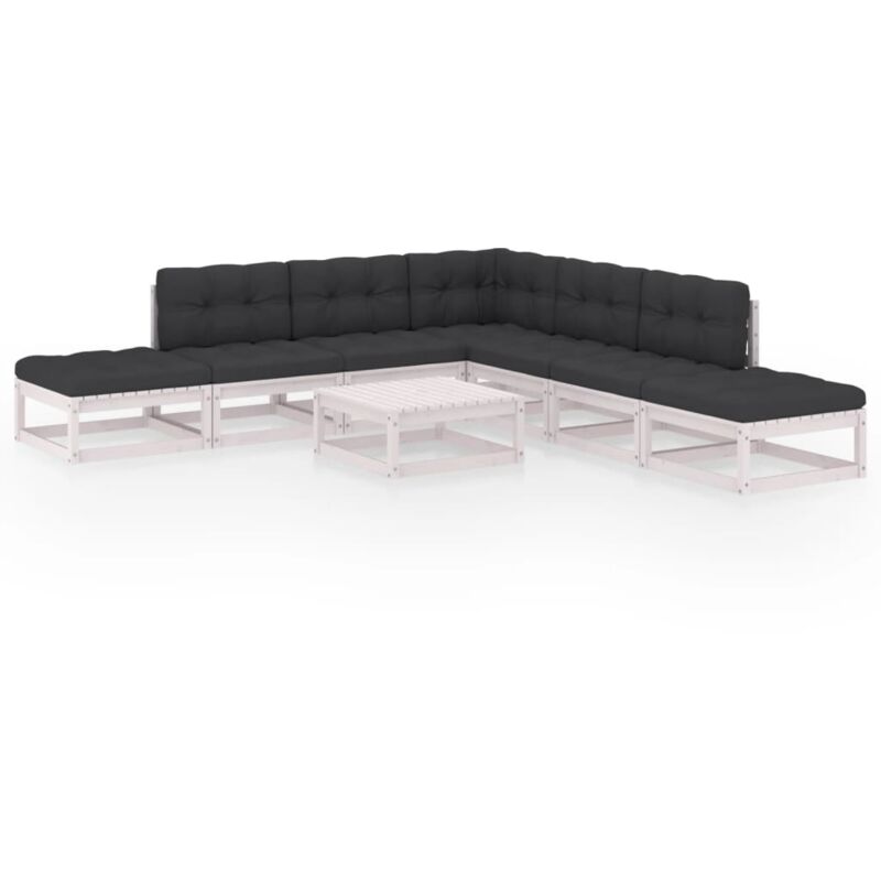 

vidaXL Muebles de jardín 8 piezas con cojines de madera de pino maciza - Blanco