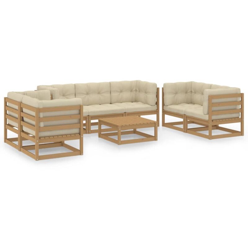 

vidaXL Muebles de jardín 8 piezas con cojines de madera de pino maciza - Marrón