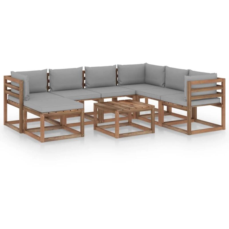 

vidaXL Muebles de jardín 8 piezas con cojines gris - Marrón