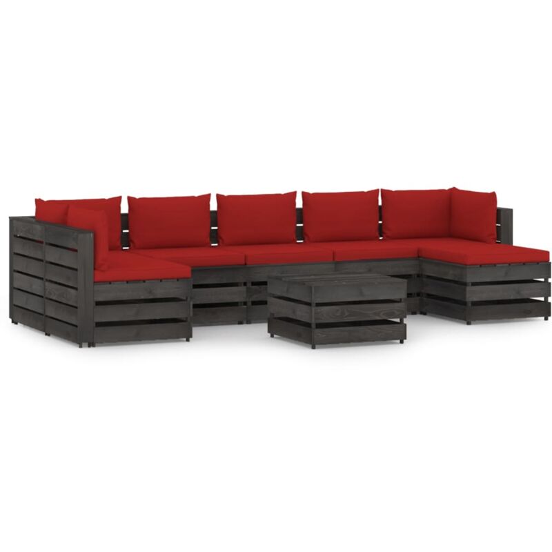 

Muebles de jardín 8 piezas con cojines madera impregnada gris - Rojo - Vidaxl
