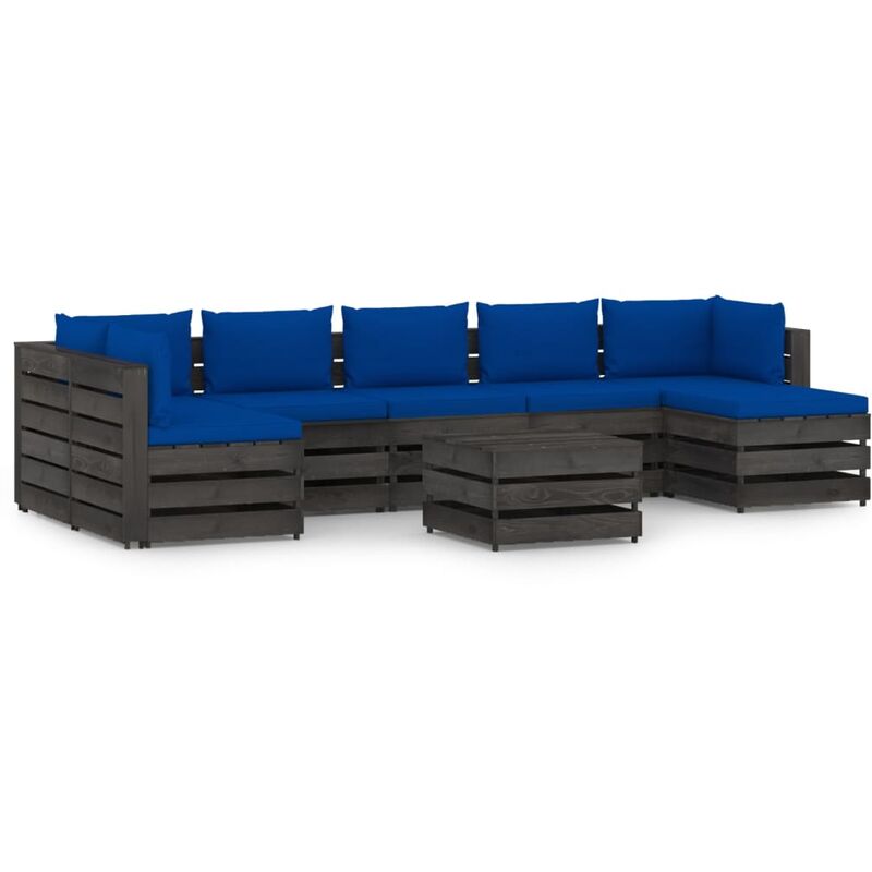 

Muebles de jardín 8 piezas con cojines madera impregnada gris - Azul - Vidaxl