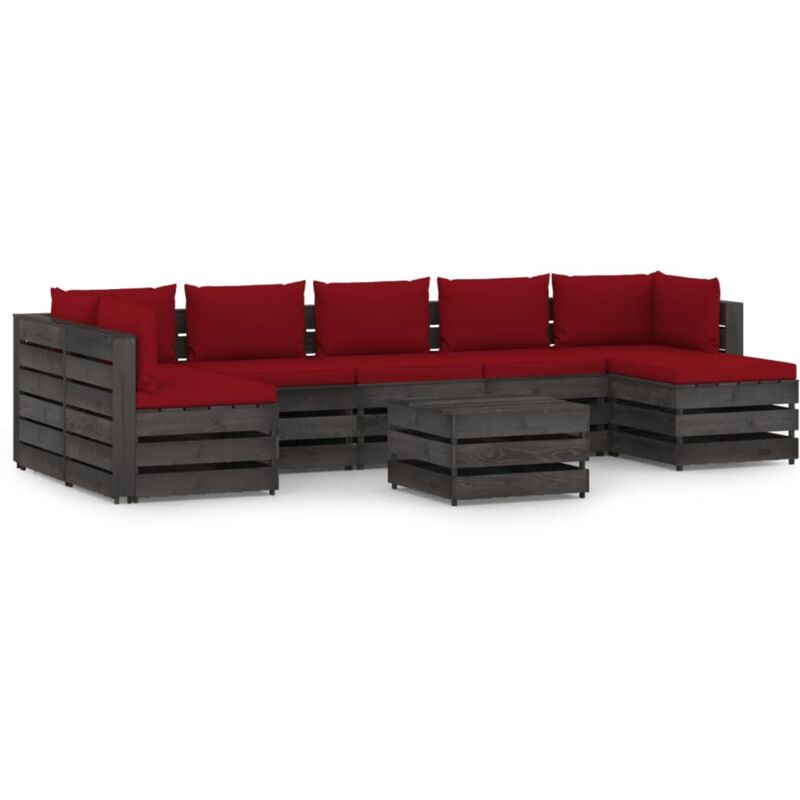 

Muebles de jardín 8 piezas con cojines madera impregnada gris - Rojo - Vidaxl