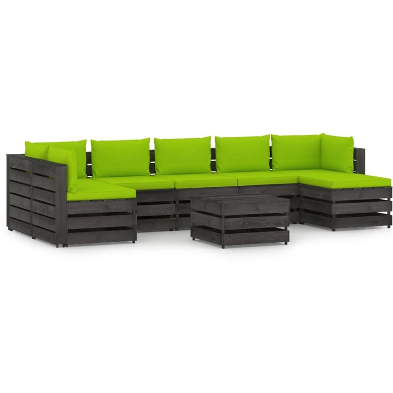 

Muebles de jardín 8 piezas con cojines madera impregnada gris - Verde - Vidaxl