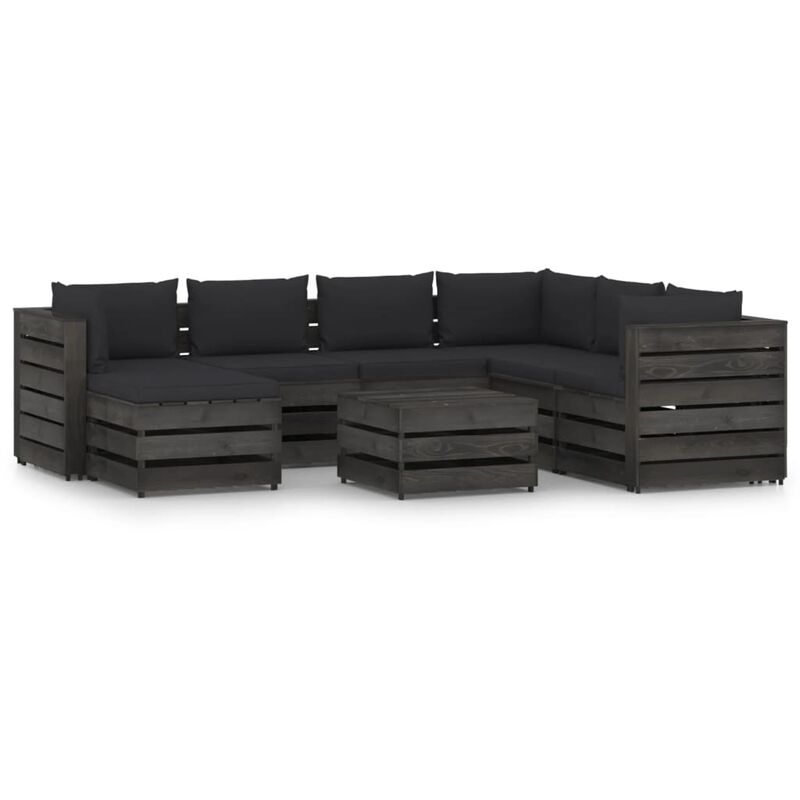 

Muebles de jardín 8 piezas con cojines madera impregnada gris - Negro - Vidaxl