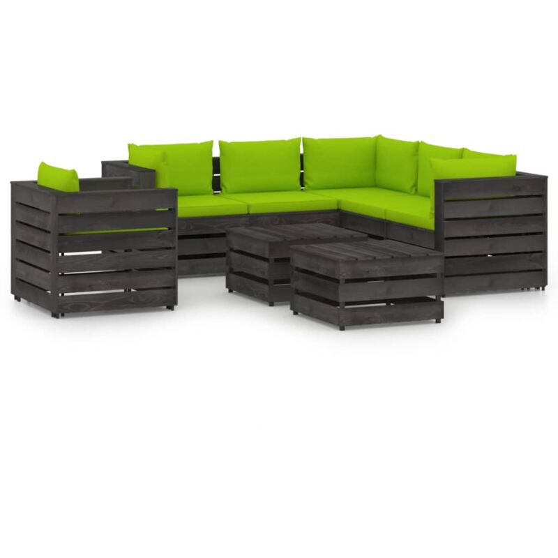 

Muebles de jardín 8 piezas con cojines madera impregnada gris - Verde - Vidaxl