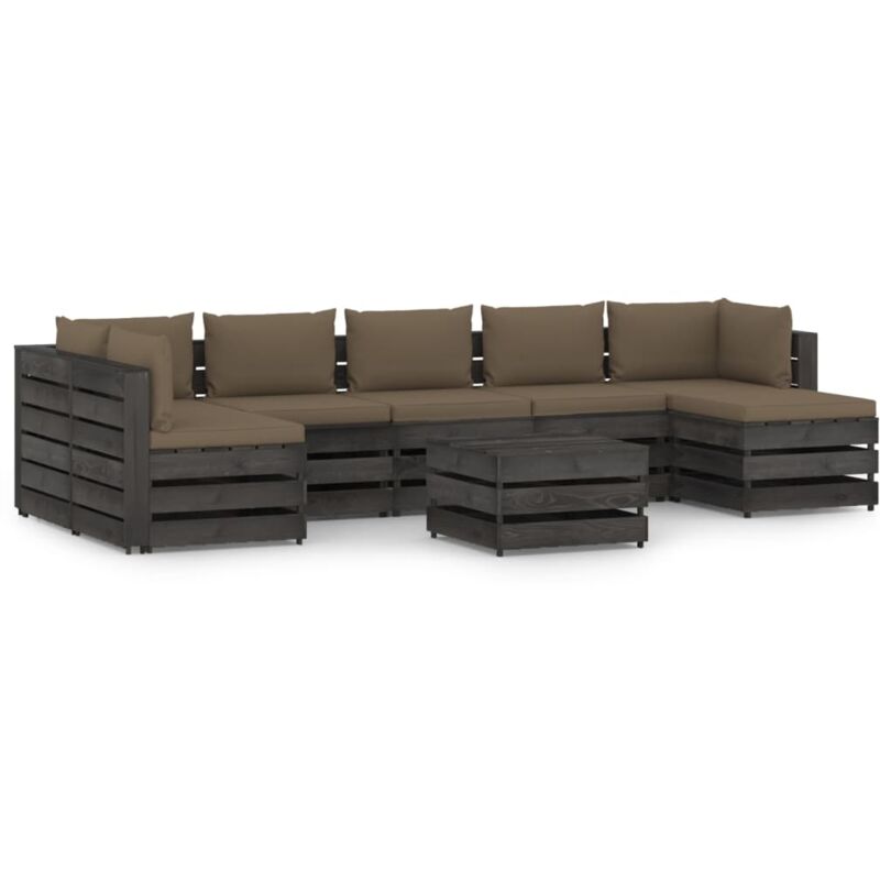 

Muebles de jardín 8 piezas con cojines madera impregnada gris - Marrón - Vidaxl