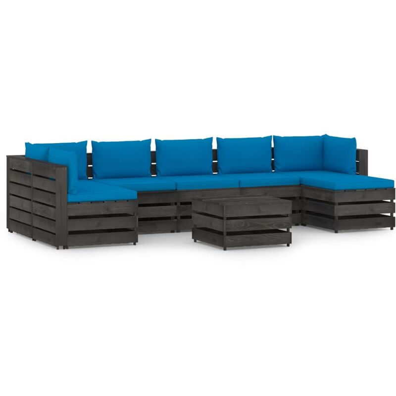 

Muebles de jardín 8 piezas con cojines madera impregnada gris - Azul - Vidaxl