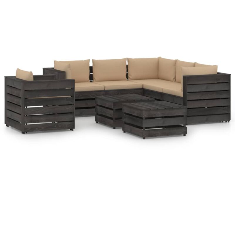 

Muebles de jardín 8 piezas con cojines madera impregnada gris - Amarillo - Vidaxl