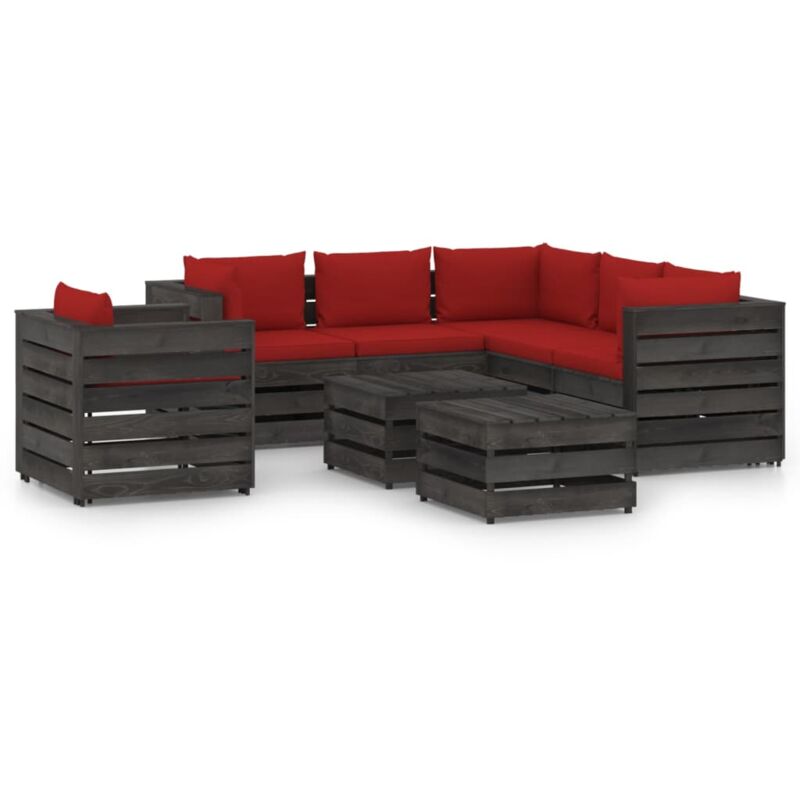 

Muebles de jardín 8 piezas con cojines madera impregnada gris - Rojo - Vidaxl