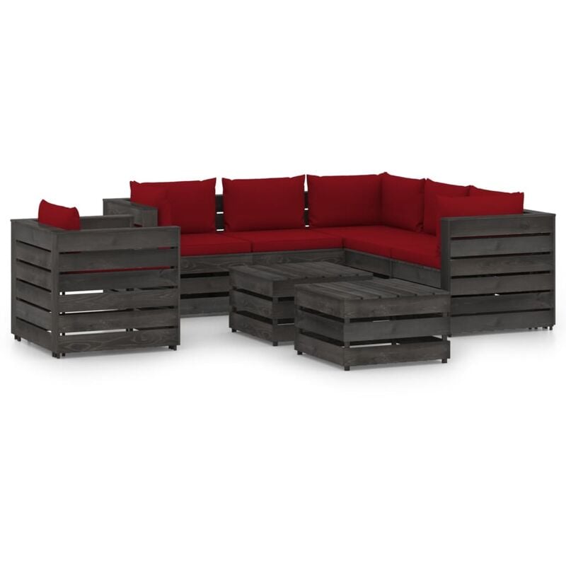 

Muebles de jardín 8 piezas con cojines madera impregnada gris - Rojo - Vidaxl