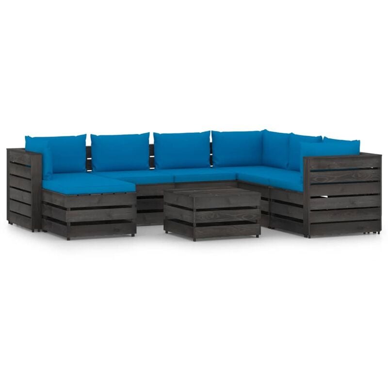 

Muebles de jardín 8 piezas con cojines madera impregnada gris - Azul - Vidaxl