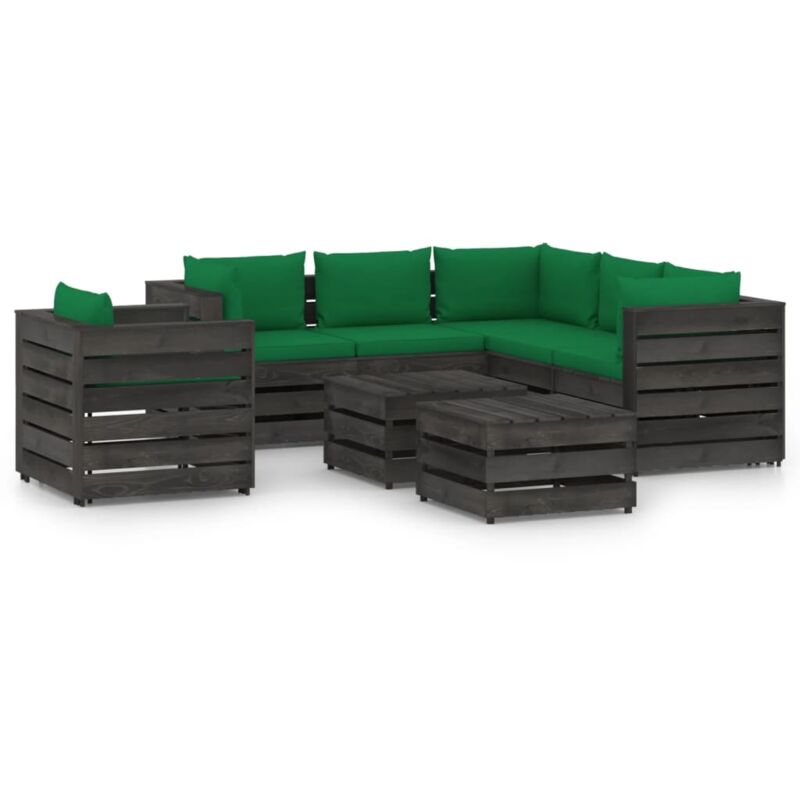 

vidaXL Muebles de jardín 8 piezas con cojines madera impregnada gris - Verde