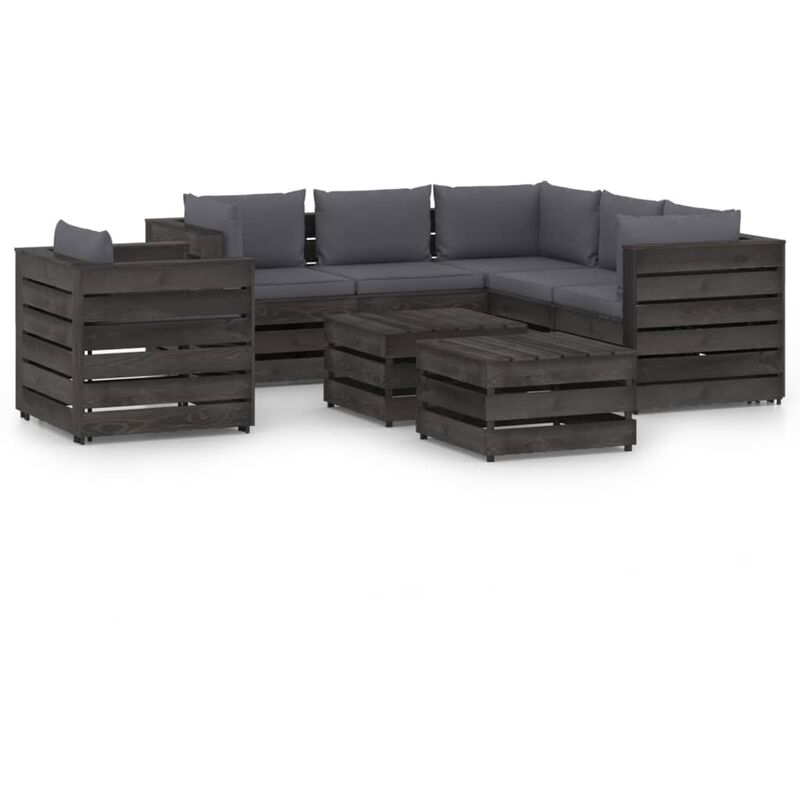 

Muebles de jardín 8 piezas con cojines madera impregnada gris - Antracita - Vidaxl