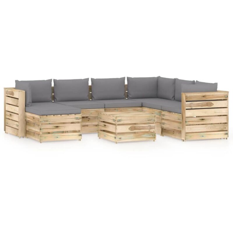 

Muebles de jardín 8 piezas con cojines madera impregnada verde - Gris - Vidaxl