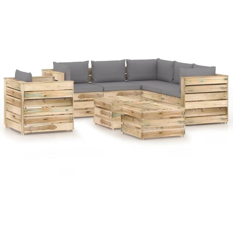 

Muebles de jardín 8 piezas con cojines madera impregnada verde - Gris - Vidaxl