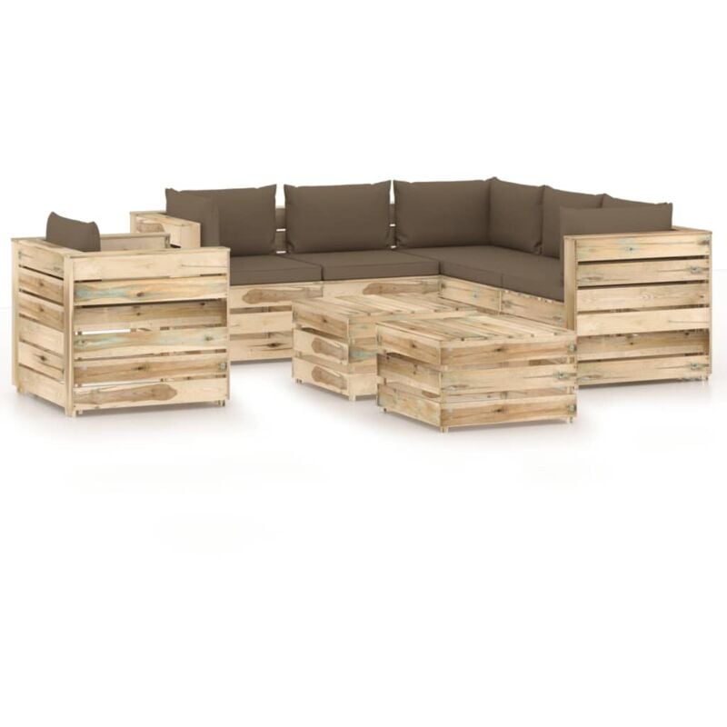 

Muebles de jardín 8 piezas con cojines madera impregnada verde - Marrón - Vidaxl