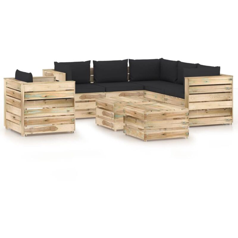 

Muebles de jardín 8 piezas con cojines madera impregnada verde - Negro - Vidaxl